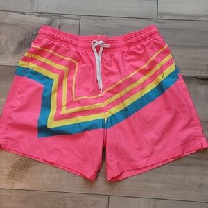 Maamgic Vibrant Pink Swim Shorts with Colorful Stripes